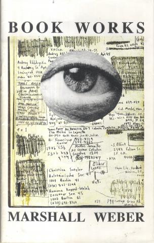 Page full of notes with a cut out of an eye in the center and title in black text on top.