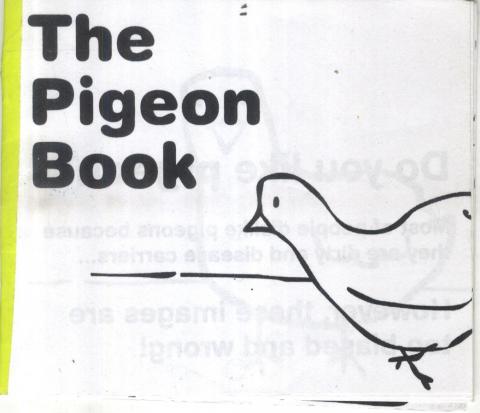 Title in black color with a drawing of a pigeon on white background. 