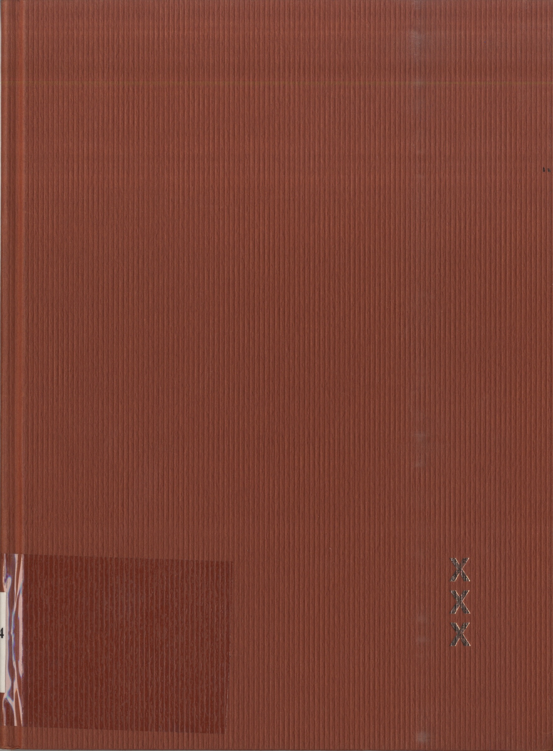 Brown book cover with a three vertical Xs on the bottom right