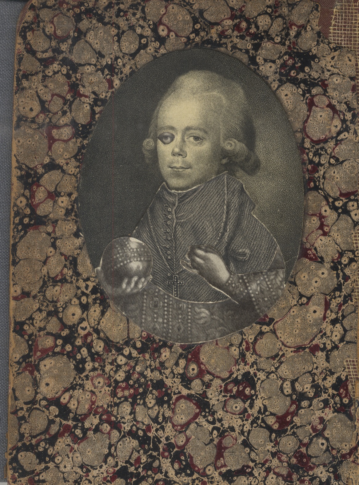 Book cover with maroon and brown circular pattern and a victorian portrait in the middle