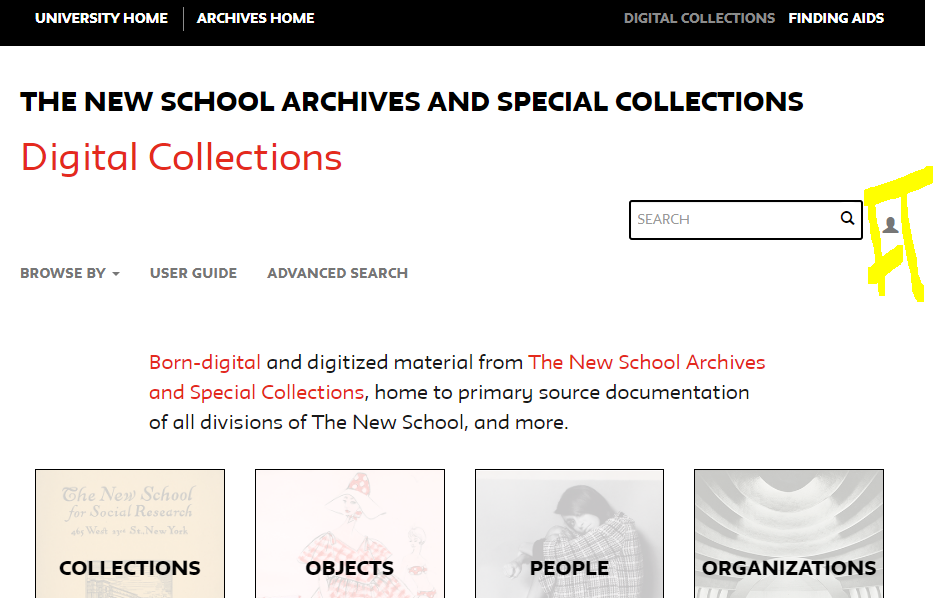 screenshot of a digital collection database homepage