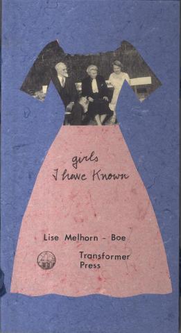 Blue cover with a picture of three men cut out in the shape of a dress top and pink bottom with the title in it