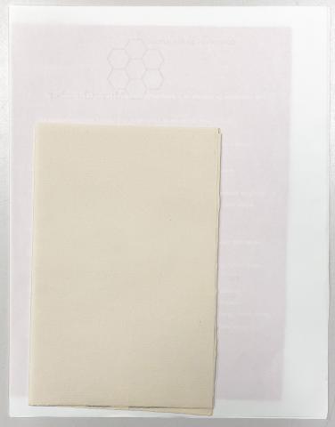 Translucent book cover with white text. 